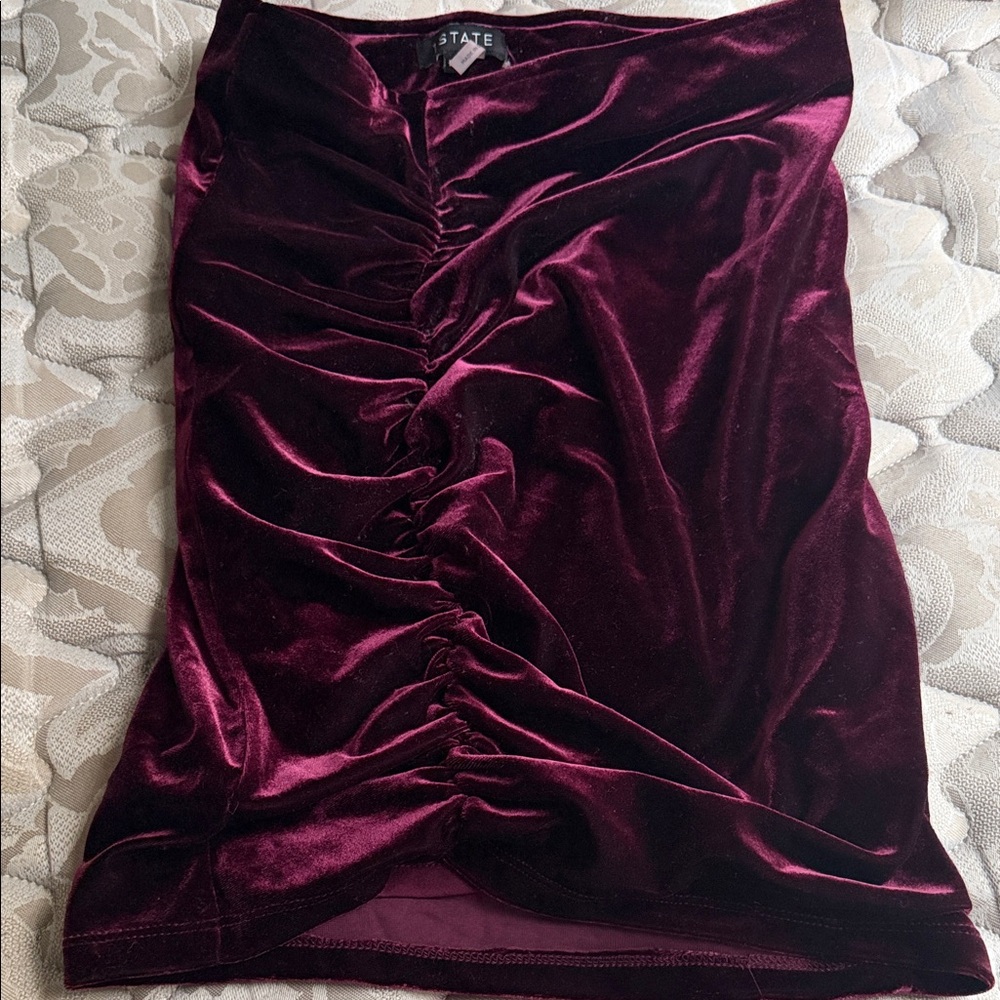 1. State Velvet Pencil Skirt in Rich Burgundy